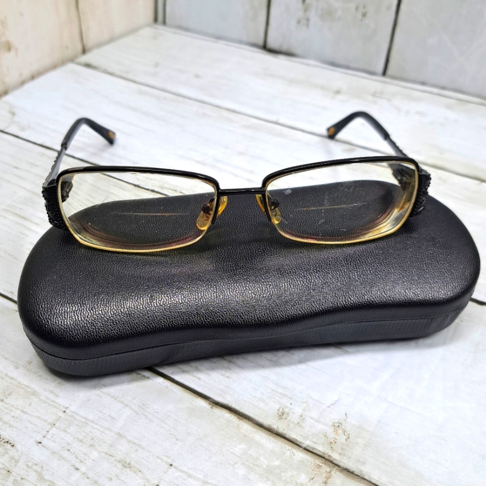 Safilo Elasta Y2K Black Metal Semi-Rim Eyewear Frames Crystal Relief Detail Case